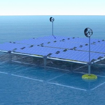 Solar arrays on wave energy generators, along with wind turbines